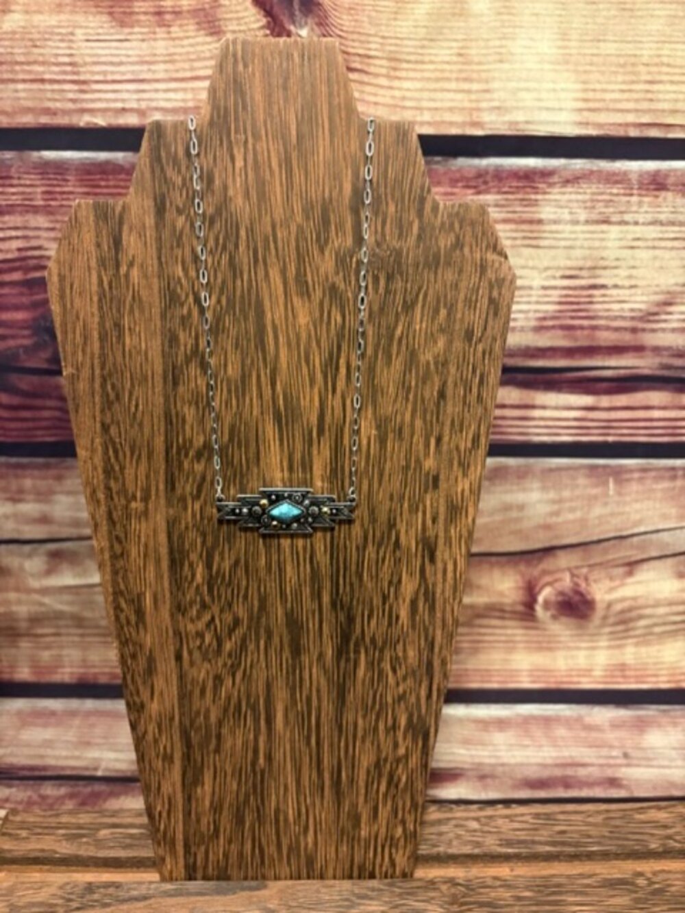 Western Turquoise Accent Bar Necklace Silver Tone Southwestern Jewelry NWT